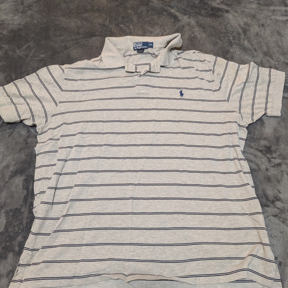 Polo by Ralph Lauren Men's Light Gray and Navy Striped Polo